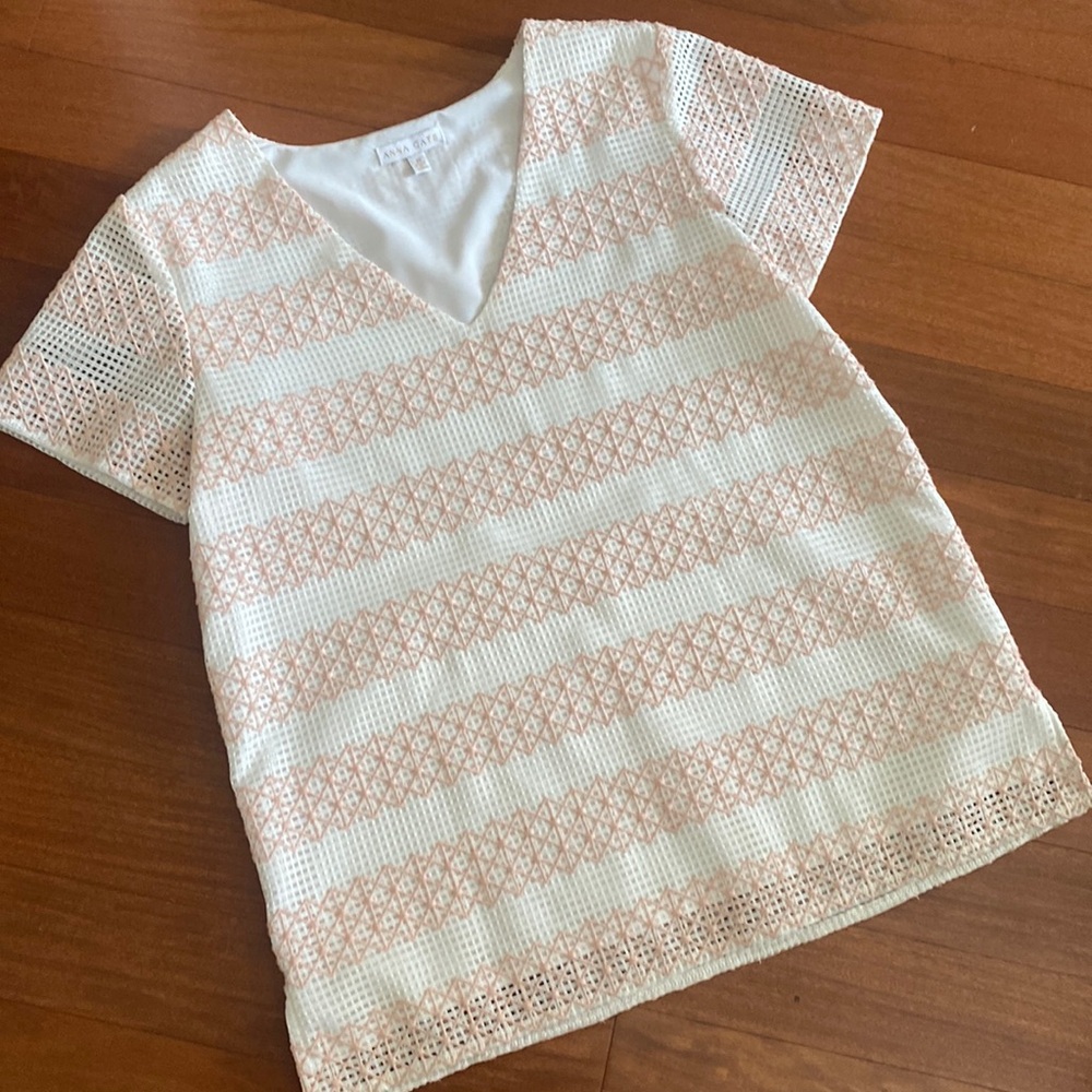 ANNA CATE Pink White NWOT Lined Beautiful Lace Woven Women’s Top - Sz XS